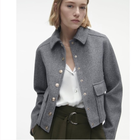 Zara Grey Soft Touch Cropped Military Jacket Gold Buttons - Picture 1 of 15